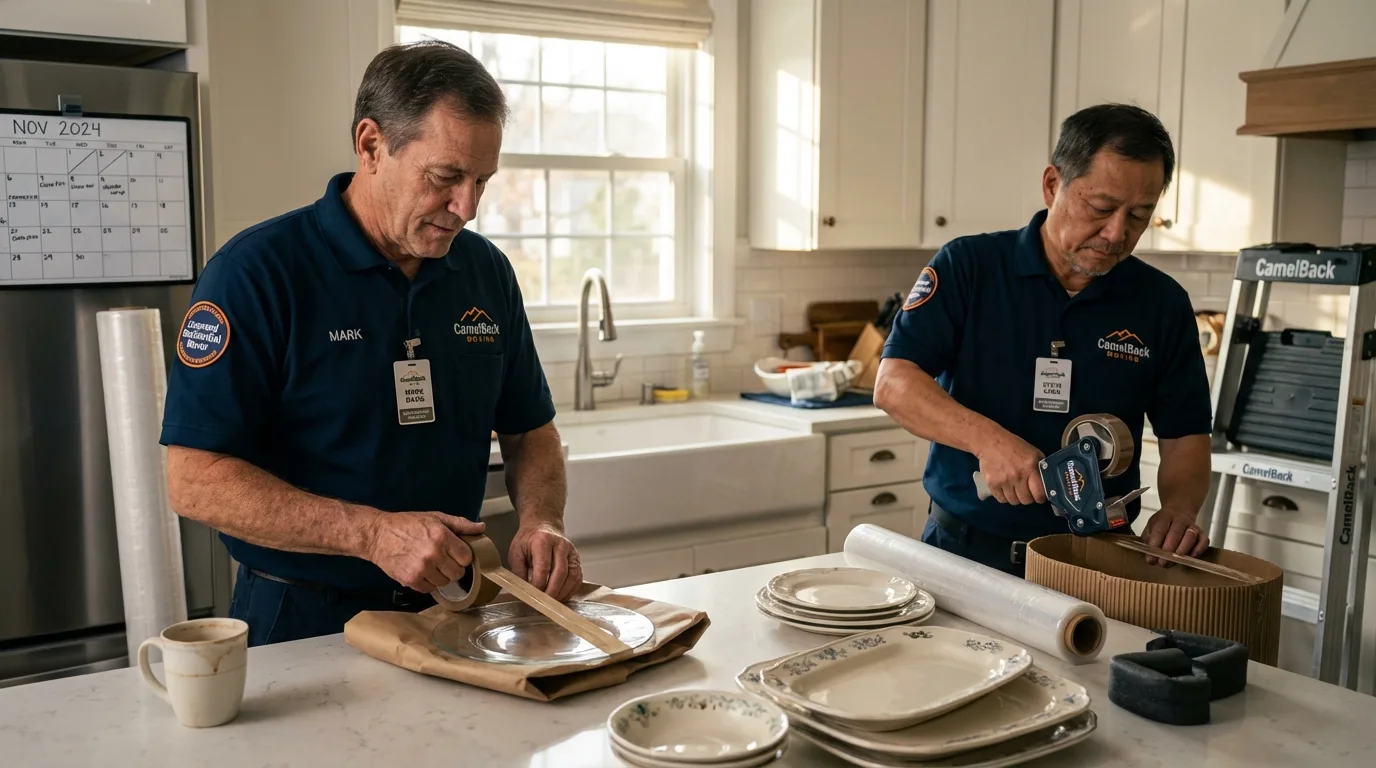 Professional crew packing kitchen dishware in Coldwater, MS